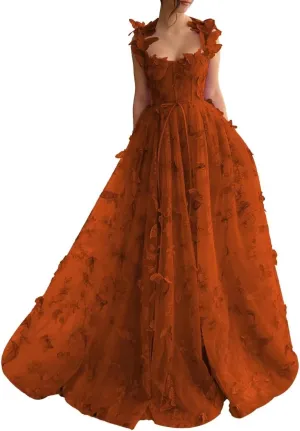 YUAOHUANG Corset Long Tulle Prom Dresses Butterfly Prom Dress for Women Lace Applique Fairy Ball Gown Butterfly Gowns