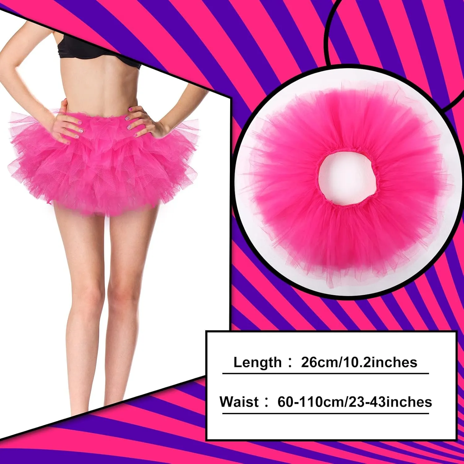 Zhanmai Tutu Skirt Women Adult Classic Elastic 5 Layered Short Tulle Skirt 80's Dance Carnival Costume for Lady
