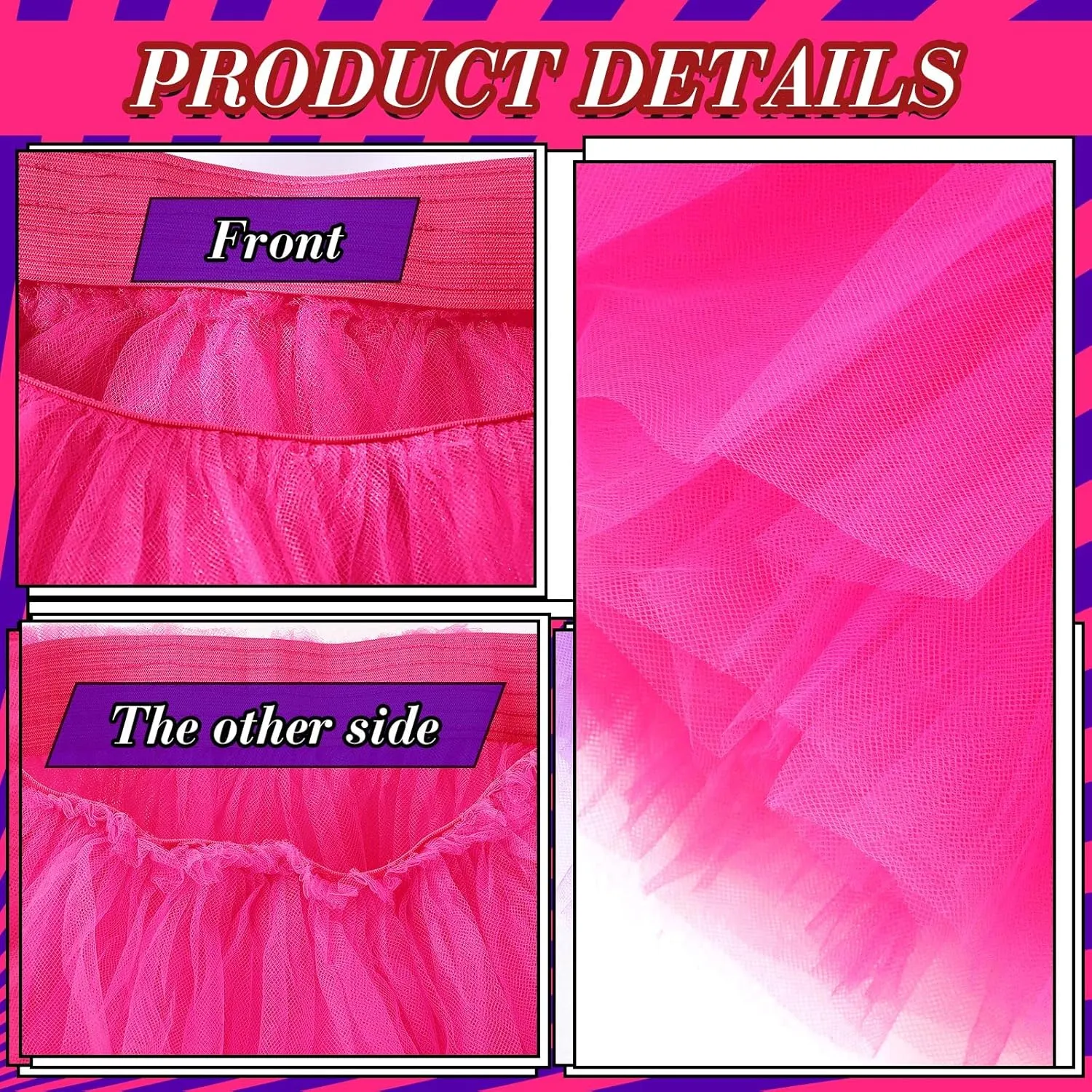 Zhanmai Tutu Skirt Women Adult Classic Elastic 5 Layered Short Tulle Skirt 80's Dance Carnival Costume for Lady