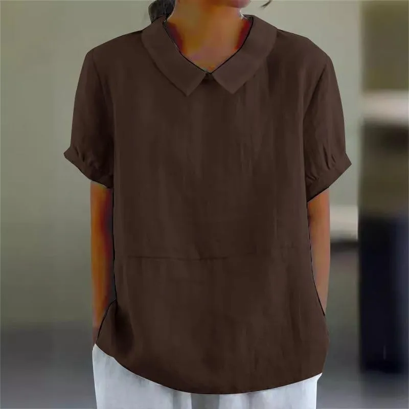 ZOCANIA Cotton Linen Shirts for Women Casual Short Sleeve Blouses for Women Dressy Summer Cute Tops Tunic Top