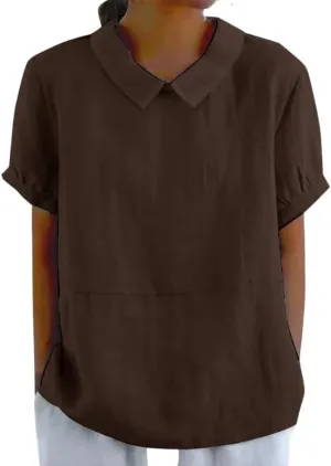 ZOCANIA Cotton Linen Shirts for Women Casual Short Sleeve Blouses for Women Dressy Summer Cute Tops Tunic Top